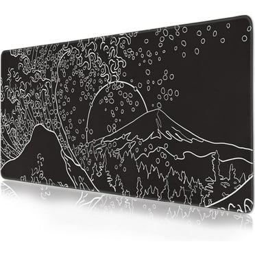 Japanese Waves sea Mouse Pad Black and White Extended Gaming Mouse Pad 31.5x11.8 in Large Non-Slip Rubber Base Desk Protector with Stitched Edges Full Desk Mousepad XL