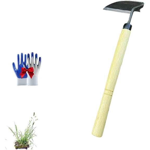 Japanese Weeding Sickle, Draw Garden Hoe with Sharp Blade, Garden Hand Weeder Tool with Carbon Steel Blade and Wood Handle, Scythe Tool Manual Weeding Sickle & Hoe for Lawn, Grass, Farm (1pcs)
