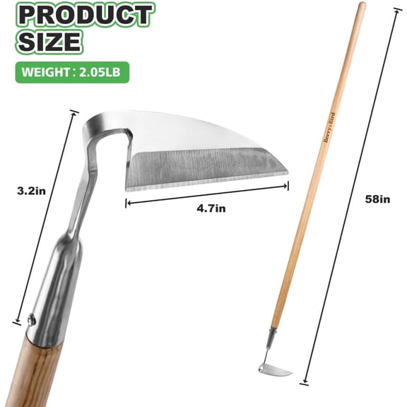 Japanese Weeding Sickle - Long Handle Garden Hoe for Weeding, Cultivating, Soil Loosening & Digging