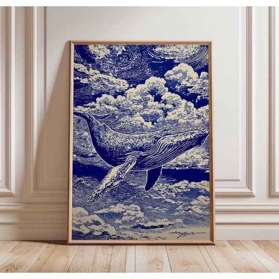 Japanese Whale Poster Ukiyo e Whale Blue Humpback Ocean Wall Art, Unframed Poster