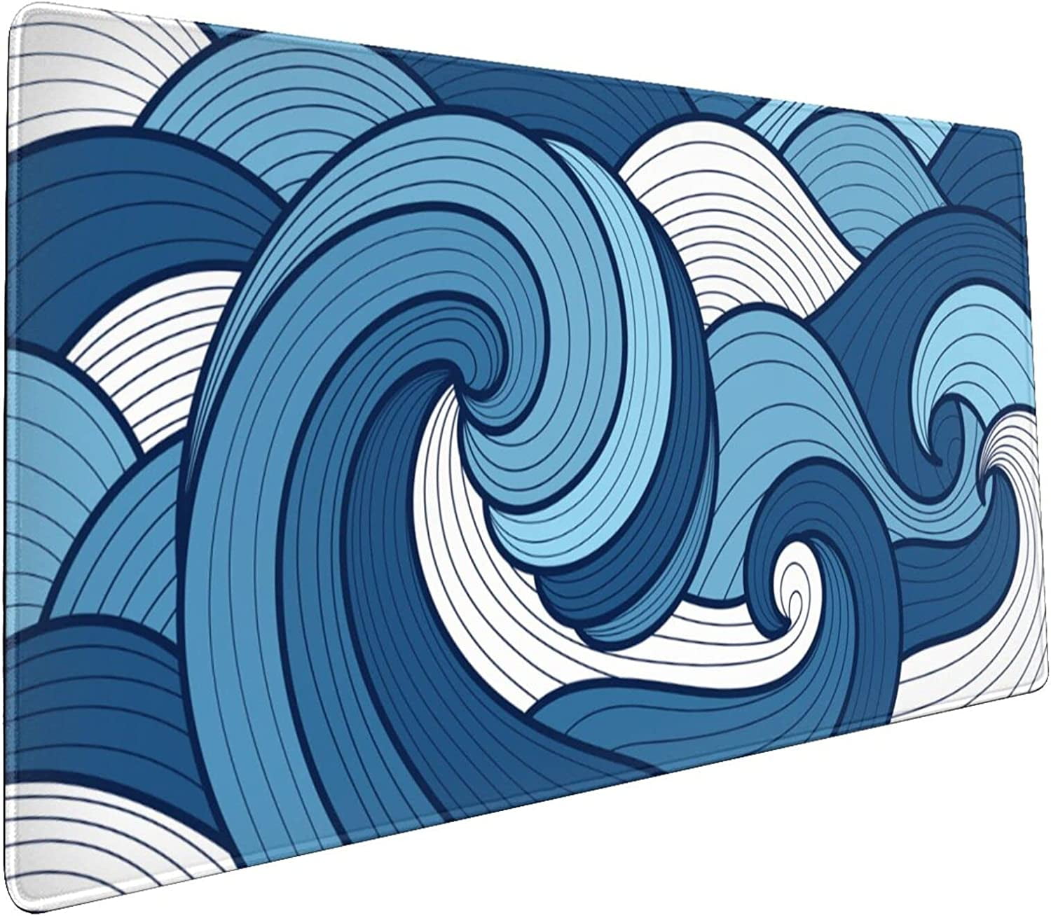 Japanese White and Blue Wave Mouse Pad 35.4 X 15.7 Inch Extended Large Cool Mouse Mat Non-Slip Rubber Base Long Art Mousepad with Stitched Edges Waterproof Desk Pad for Gaming&Home Office,XL