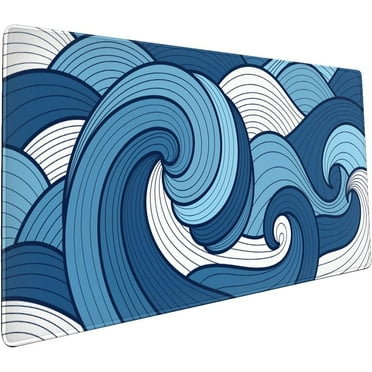 Japanese White and Blue Wave Mouse Pad 35.4 X 15.7 Inch Extended Large Cool Mouse Mat Non-Slip Rubber Base Long Art Mousepad with Stitched Edges Waterproof Desk Pad for Gaming&Home Office,XL