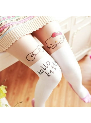 Japanese White Stitching One Piece Socks Hello Kitty Long Bottoming  Stockings Warm Tights Stockings Women