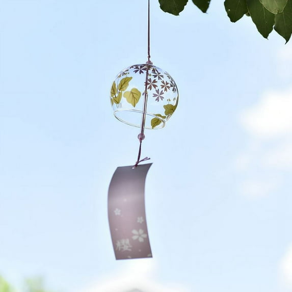 Japanese Wind Chimes Romantic Cherry Wind Bells Handmade Glass Japanese Style Pendant for Birthday Gift Outdoor or Indoor Home Decors