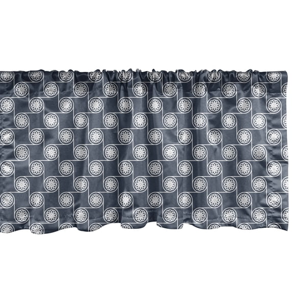 Japanese Window Valance Pack of 2, Floral Detailed Circles with Lines Eastern Ornament Pattern, Rod Pocket Curtain Valances for Kitchen Bedroom, 54" X 12", Charcoal Grey Dark Blue, by Ambesonne