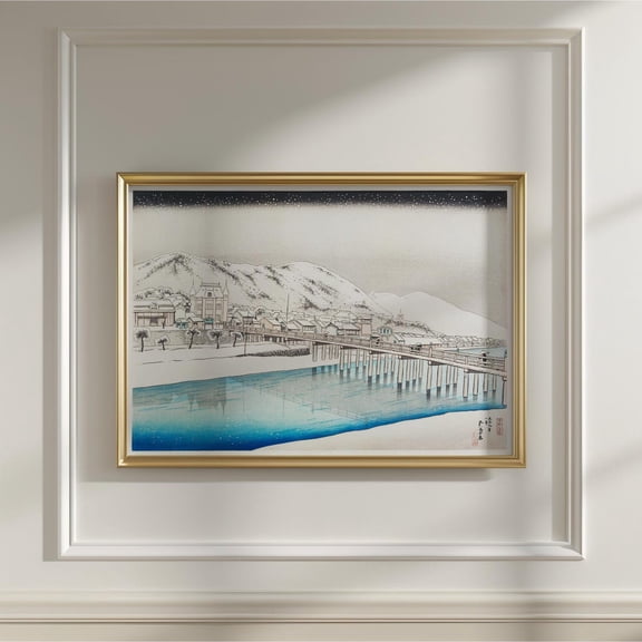 Japanese Winter Bridge Snowy Landscape Scene Wall Decor Unframed Paper Print
