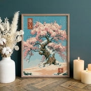 Japanese Winter Sakura Tree Poster Ukiyo-e Wall Art, Poster Only
