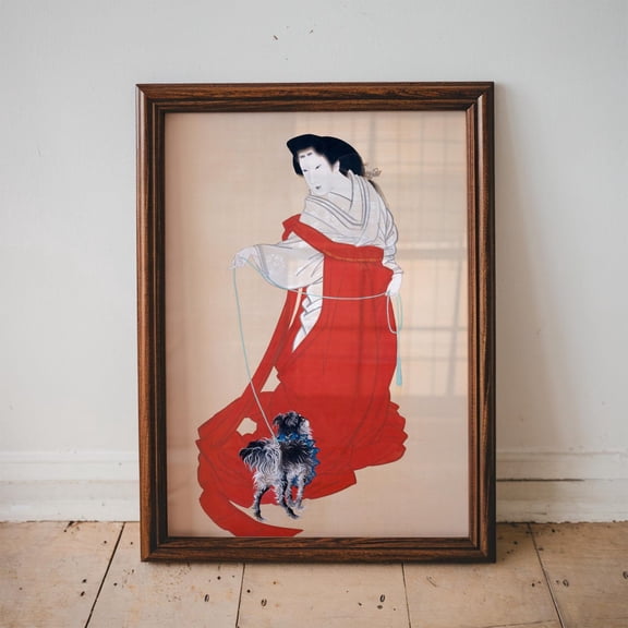 Japanese Woman And A Dog By Mihata Jōryū, Asian Wall Art, Dog Lover, Japanese Art, Living Room Wall Art, Unframed Poster Size 12x18