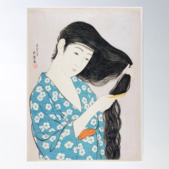 Japanese Woman Combing Her Hair (Goyå Hashiguchi (1920) Poster Wall Art, Modern Wall Decor For Living Room Bedroom, 8x12 UNFRAMED