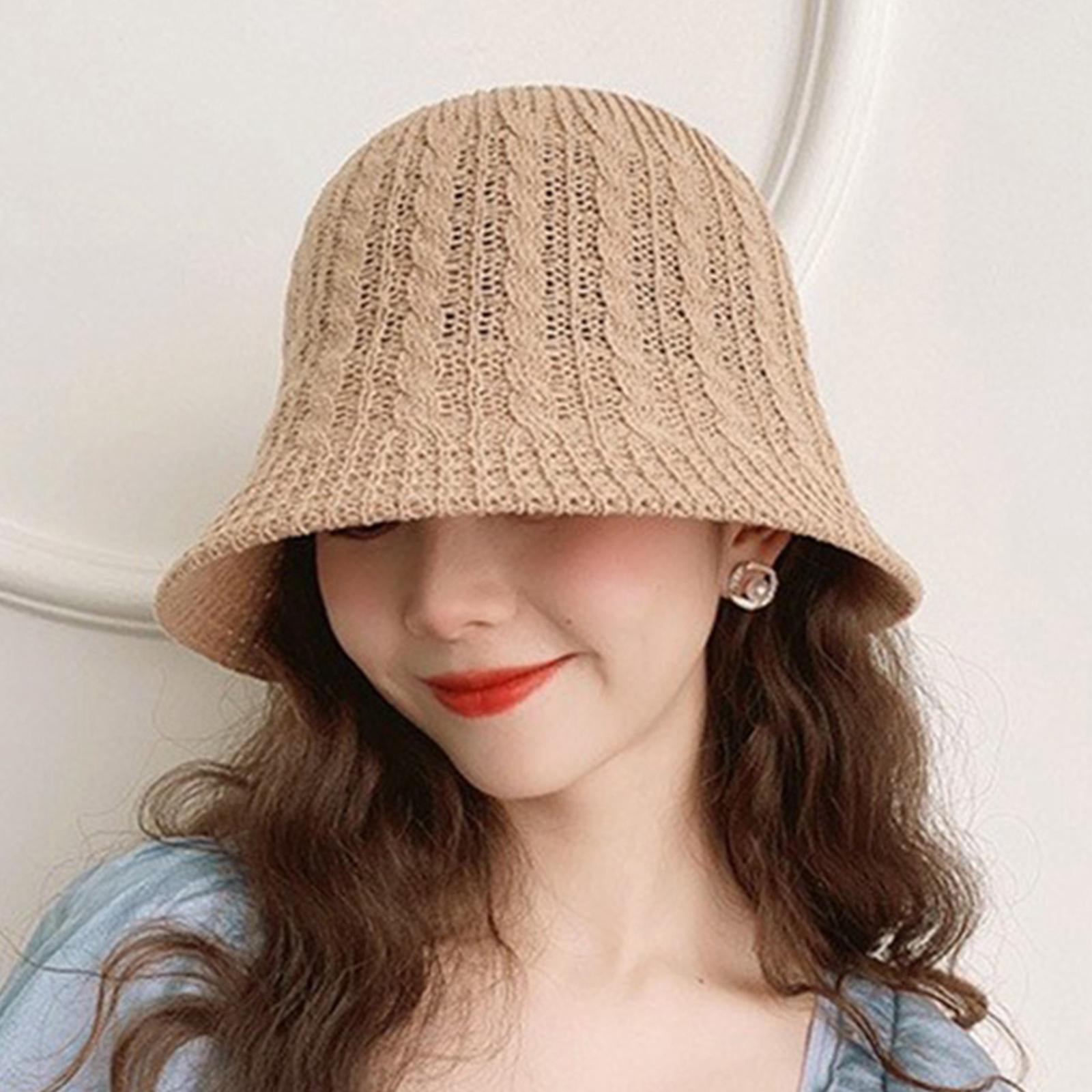 Japanese Women Bucket Hat Breathable Thin Hollow Sun Protection Crochet Fisherman  Hat for Hiking Travel Outdoor Teens khaki 