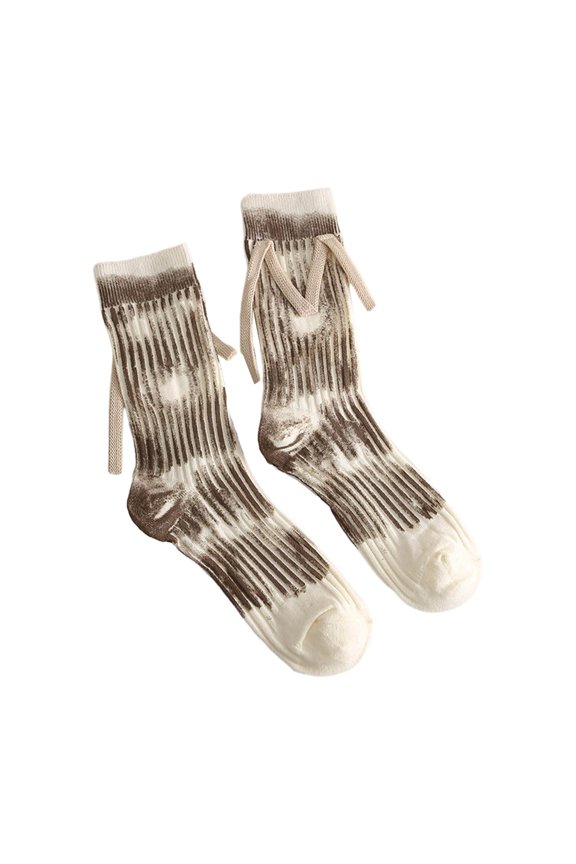 Japanese Women Graffiti Tie Dye Cotton Socks M Letter Ribbed Knit Skateboard Middle Tube Calf Socks