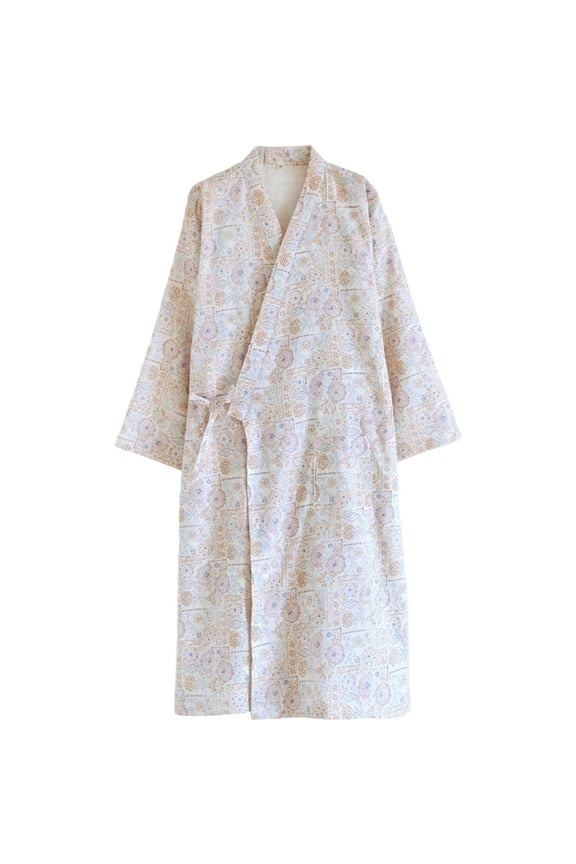 Japanese Women's Robe Cotton Kimono Robe Yukata Bathrobe Pajamas Long Loose Comfortable Dressing Gown Sleepwear Bath Wrap Spa