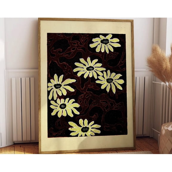 Japanese Woodblock Daisy Wall Art Print, Unframed Paper Poster 8x10in