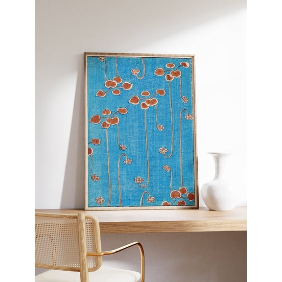 Japanese Woodblock Floral Oriental Vine Wantabe Seitei Asian Wall Decor, Unframed Canvas 8x10in