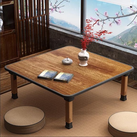 Japanese Wooden Folding Tea Coffee Tables, Square Floor Adjustable Low Table for Tatami Sitting On The Floor, Foldable Laptop Kotatsu Dining Table Meditation Bay Window Table (70 * 70cm)