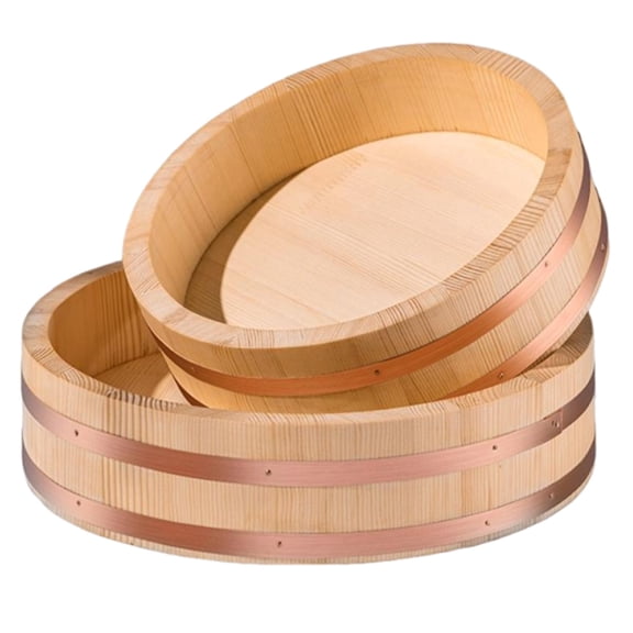 Japanese Wooden Sushi Rice Bowl, Food Storage Bucket, Sushi Rice Stirring Tub Steamer Tray for Home Restaurant Kitchen