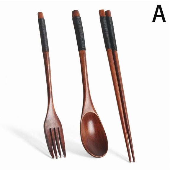 Japanese Wooden Tableware Fork Spoon Chopsticks 3pcs/et Wood Handle Tableware Long Spoon Chopsticks Portable