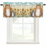 Japanese Yellow Cats Kitchen Valances for Windows, Sunflowers Cartoon Country Animals Bathroom Window Valances 54x18 Inch Rod Pocket Window Treatments Valance Curtains for Living Room Bedroom Decor
