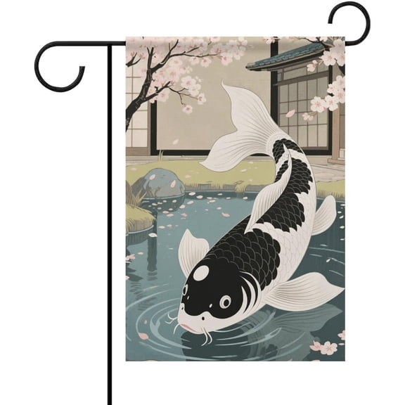 Japanese Yin Yang Koi Fish Garden Flag 12x18 Inch - Double Sided Yard Flags for Outside, Fade-Resistant Polyester Yard Banner Seasonal Outdoor Flag for Patio Lawn Home Decor