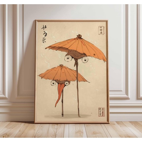 Japanese Yokai Karakasa Obake Umbrella Ghost Folklore Mythology Art, Unframed Paper Poster 8x10in
