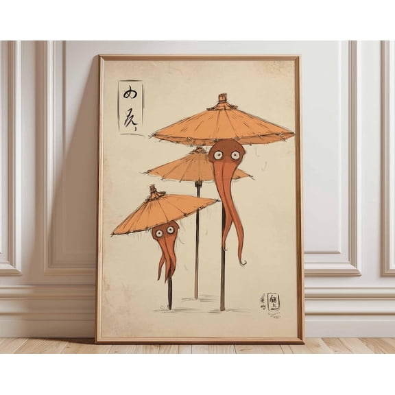 Japanese Yokai Karakasa Obake Umbrella Ghost Folklore Mythology Traditional Wall Art Print, Unframed Paper Poster 8x10in