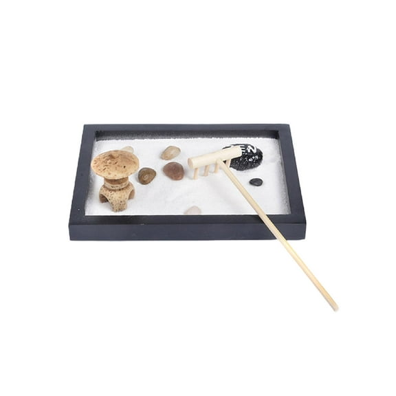 Japanese Zen Garden for Desk 6x4 Inches Large Tray White Sand River Rocks Pebbles Rake Tools Set Office Table Accessories Mini Zen Sand Garden Kit Meditation Gifts