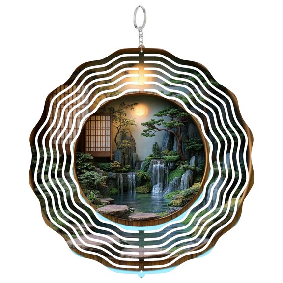Japanese Zen Garden Water Feature 3D Wind Spinner Stainless Steel Kinetic Art Calm Meditation Room Decor 10 Inch