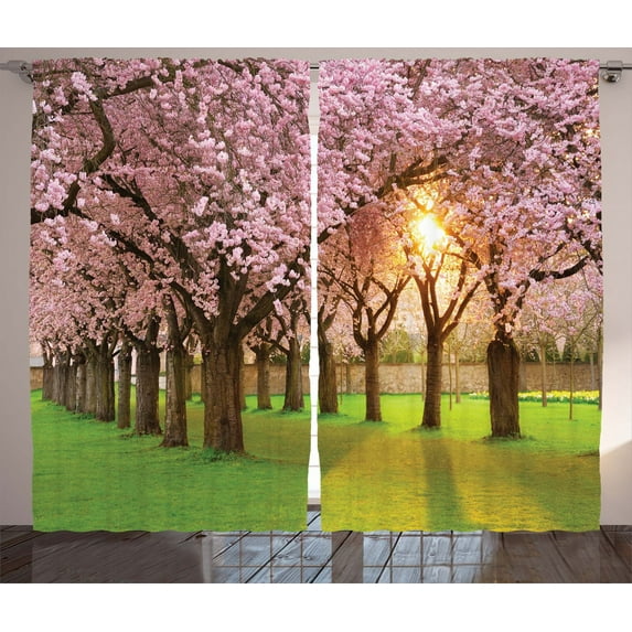 Japanese Zen Nature Collection Decor Cherry Blossoms Sakura Curtain 2 Panels Set