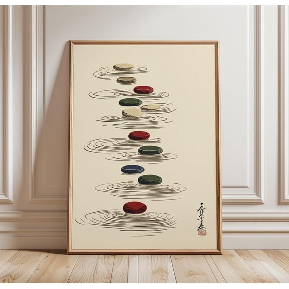 Japanese Zen Pebble Poster Minimal Water Ripple Calm Neutral Decor, Unframed Poster