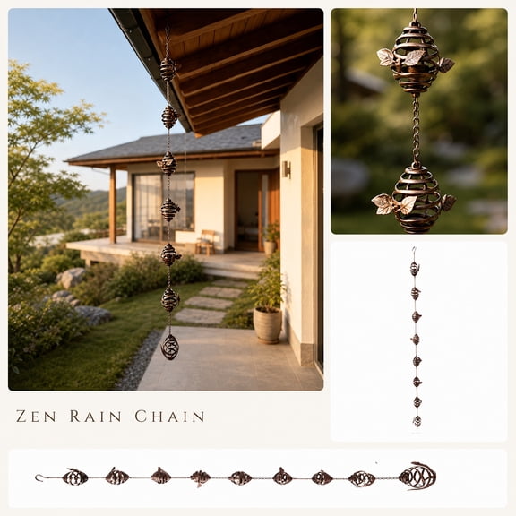 Japanese Zen Rain Chain for Garden Eaves, 1 Meter Metal Decorative Water Guiding Downspout, Artistic Gutter Drainage Chain Outdoor Patio Ornament