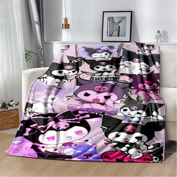 Japanese anime Kuromi cartoon cute blanket Adult Home Bedroom Outdoor Blanket Portable Soft Flannel Warmth Customizable