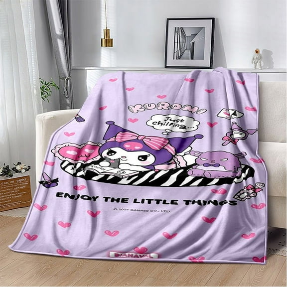 Japanese anime Kuromi cartoon cute blanket Adult Home Bedroom Outdoor Blanket Portable Soft Flannel Warmth Customizable