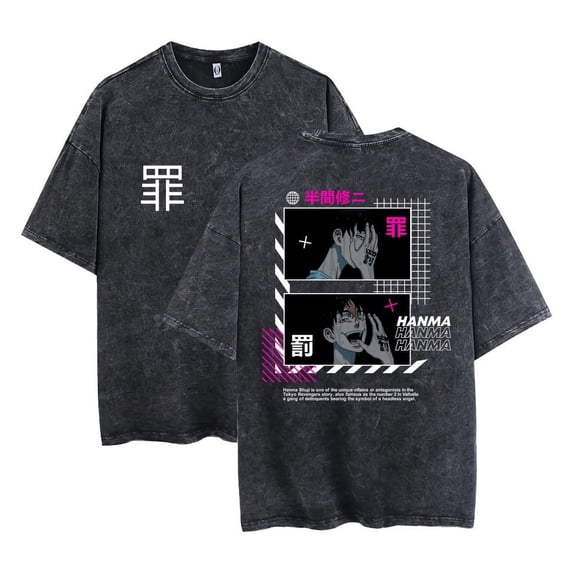 Japanese anime Mikey T-shirt Crew neck Draken short sleeve top washed vintage t-shirt