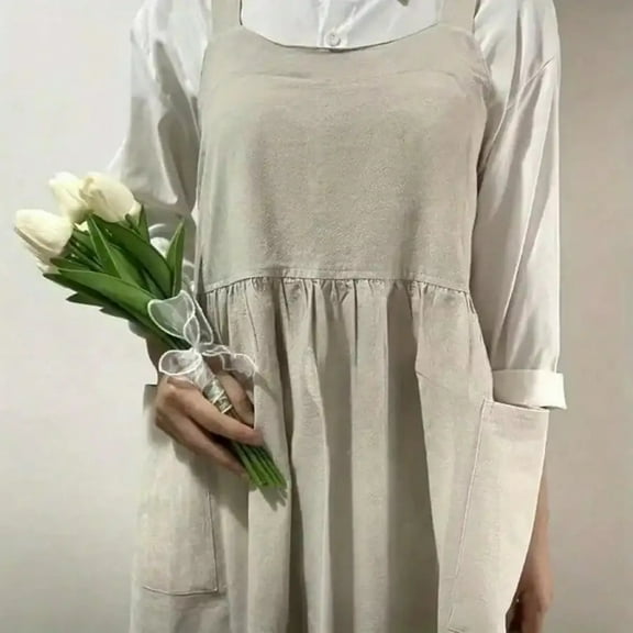 Japanese cotton Aprons for Women with Pockets Cross Back Cute Apron Dress for Gardening Painting Baking and Cooking