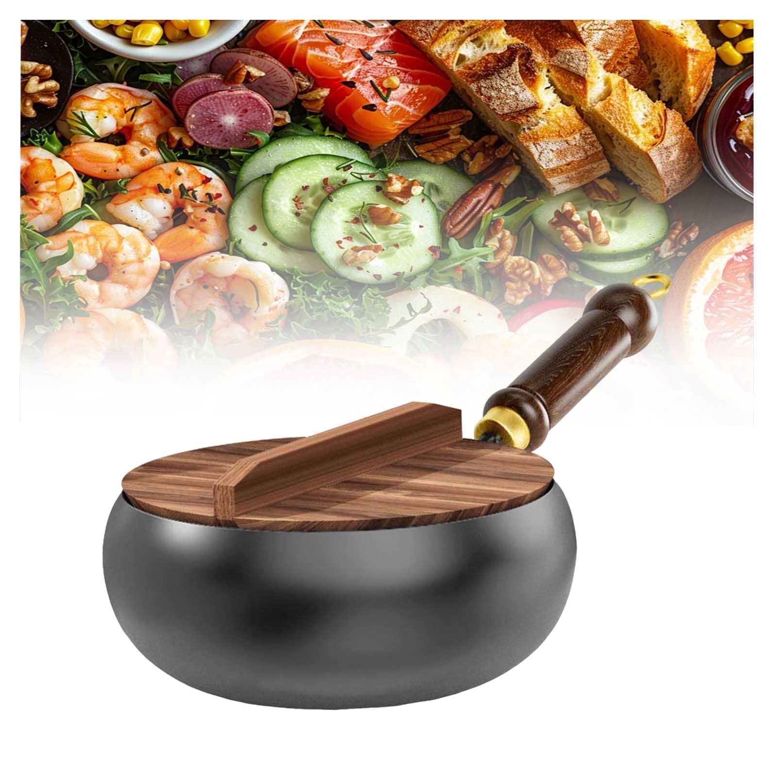 Japanese iron pan, without coating, hand-forged non-stick pans, durable and rust-proof frying pan, with wooden lid for induction, electric and gas stoves