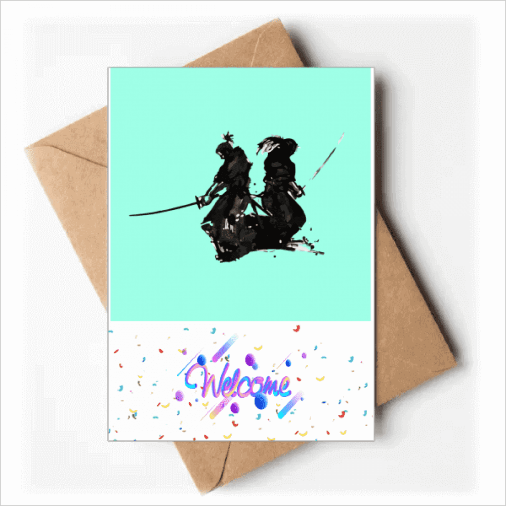 Japanese sman Knight Outline Welcome Back Greeting Cards Envelopes Blank