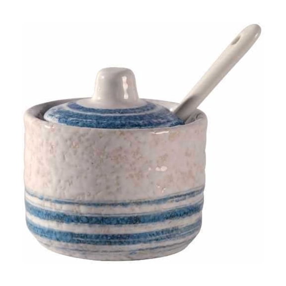Japanese spice jar with lid, sugar bowls with lid, retro mini sugar pot made of porcelain, salt bowl, spice jar with lid, spoon for coffee serving set, bar countertop