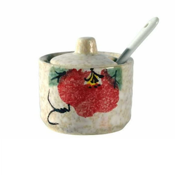 Japanese spice jar with lid, sugar bowls with lid, retro mini sugar pot made of porcelain, salt bowl, spice jar with lid, spoon for coffee serving set, bar countertop