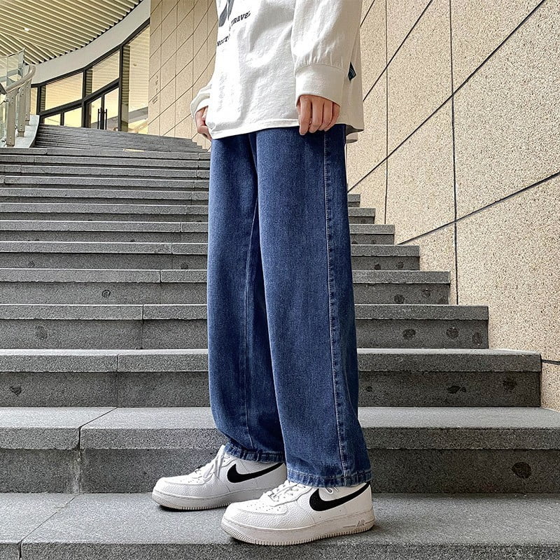 Japanese-style Drawstring Light-colored Jeans Men's Stretch Waist Loose Straight Pants Trendy Wide-leg Casual Long Pants for Men - Walmart.com Japanese-style Drawstring Light-colored Jeans Men's Stretch Waist Loose Straight Pants Trendy Wide-leg Casual Long Pants for Men - Walmart.com