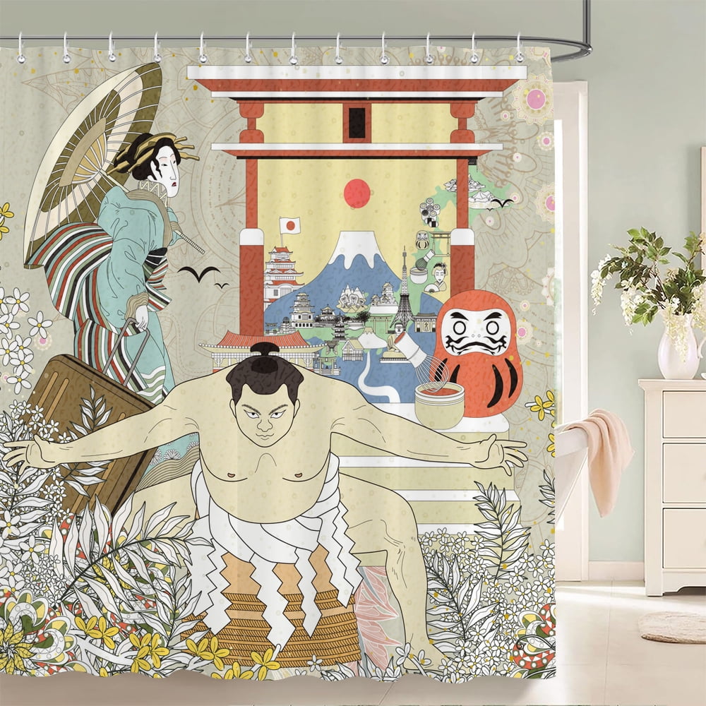Japanese-style Shower Curtain 3d Ink Painting Bathroom Curtain ...
