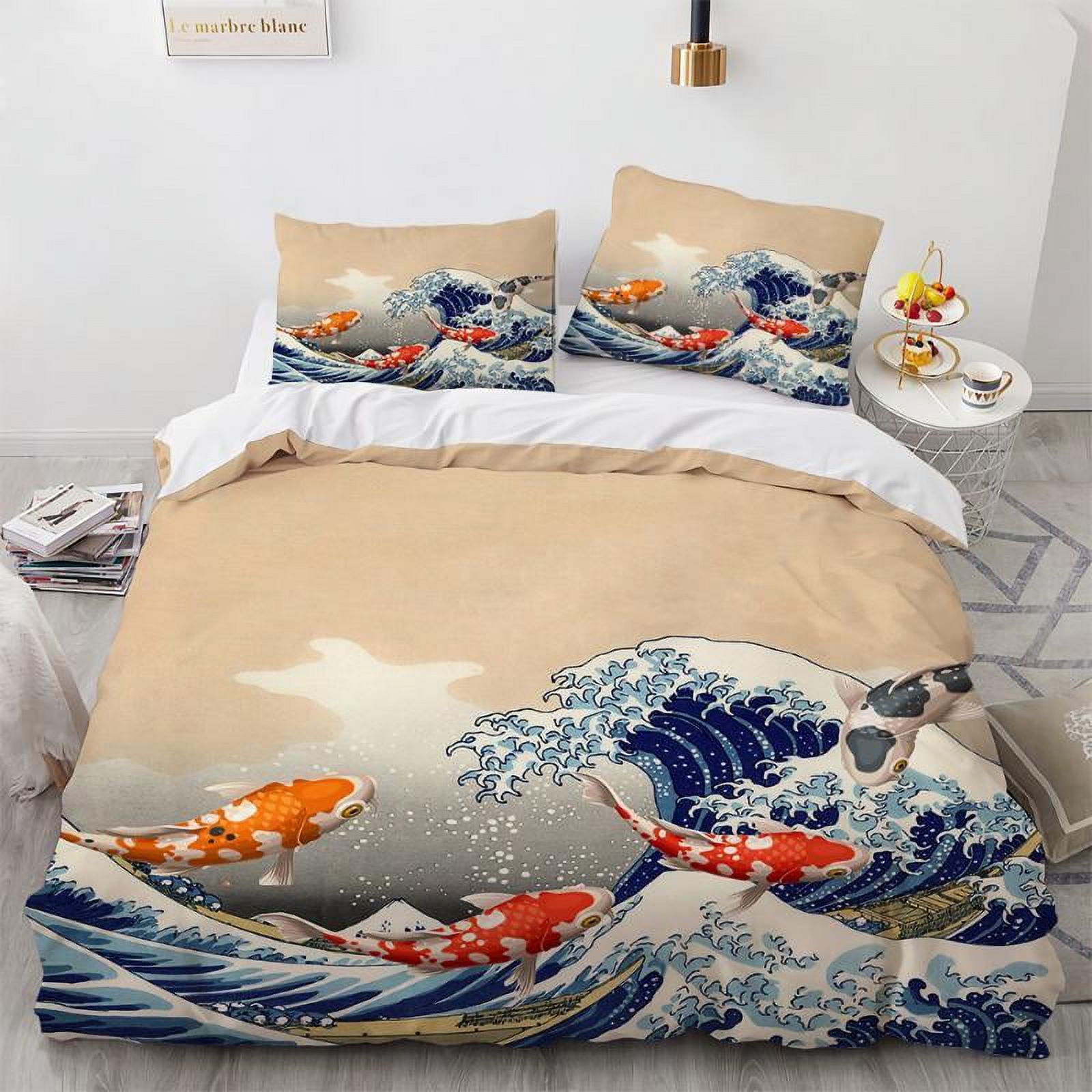Japanesestyle Wave Duvet Cover Hokusai Pattern Japanese Ukiyoe Quilt