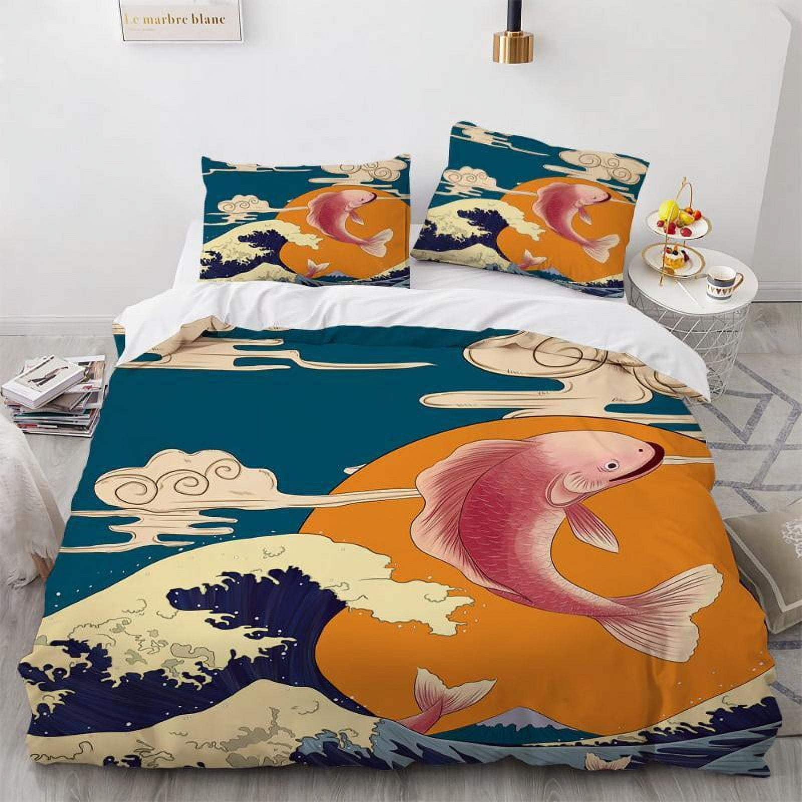 Japanesestyle Wave Duvet Cover Hokusai Pattern Japanese Ukiyoe Quilt