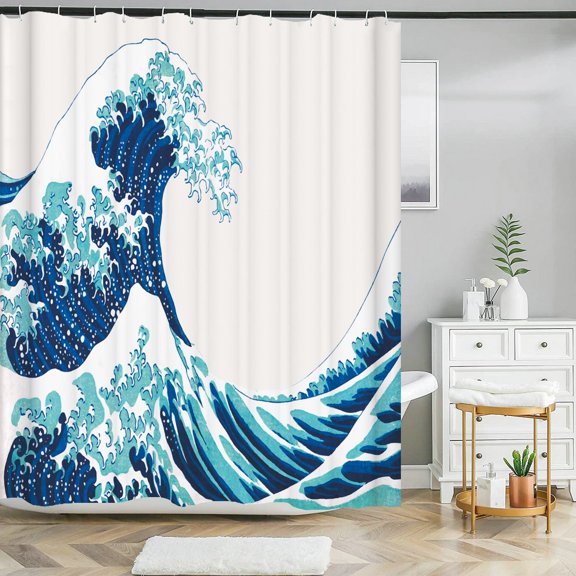 Japanese style sea waves shower curtain bathroom curtain with waterproof fabric bath curtain for home bathroom decor