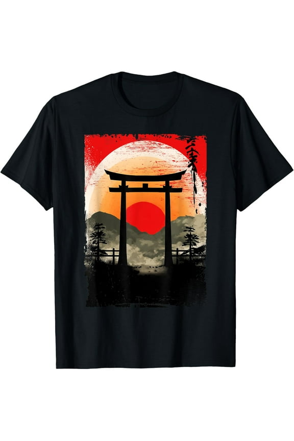 Japanese sunset landscape art with Japanese kanji T-Shirt