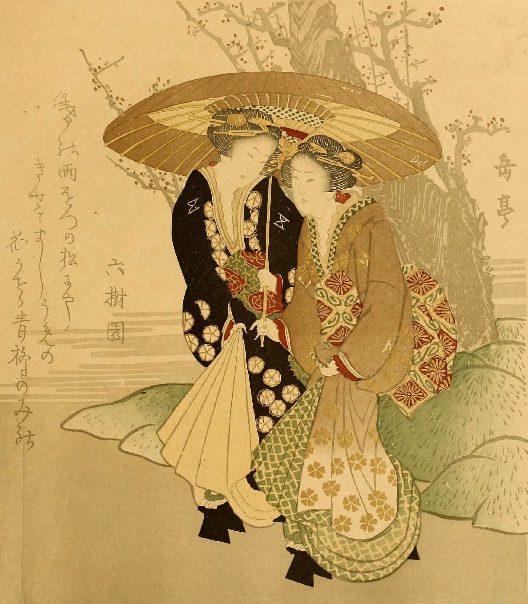 Japanese women walking LArt Japonais 1883 Canvas Art - Yashima Gakutei (18 x 24)