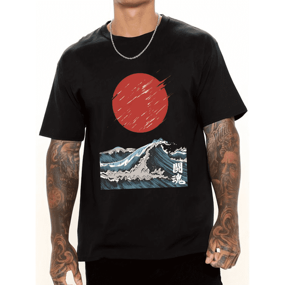 Japans Huge waves Rise at Sunrise Cotton casual T-shirt