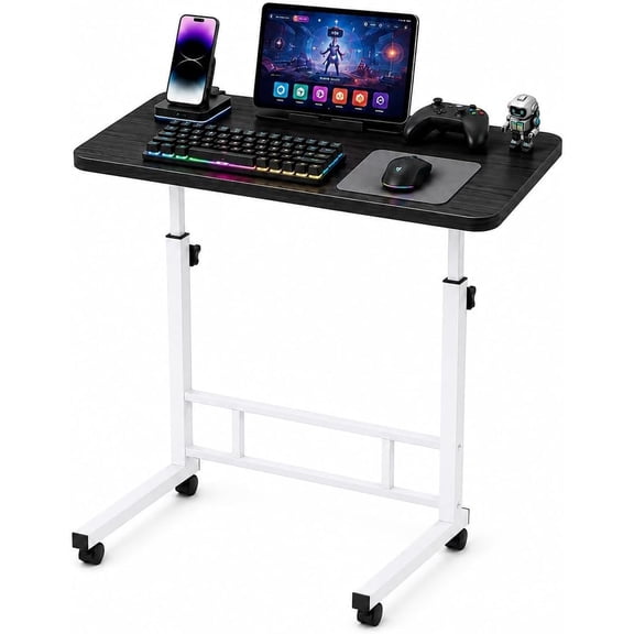 Japard Rolling TV Tray with Wheels, Mobile Desk for Nightstand, Coffee table, and Gaming, Adjustable Height 35.4" max 66lbs Black
