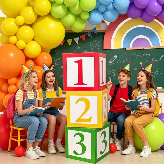 Japceit 11.8 Inch Opening Season Party Box, Four Compartment Campus Classroom Decoration, Back To School Party Favor Box, Event Table Centerpiece, Multi Opening Decor