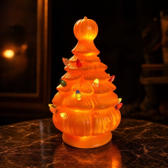 Japceit 12In Lighted Pumpkin Tree, Battery Operated Halloween Tabletop, Led Warm White Glow, Spooky Fall Home Decor, For Mantel Shelf