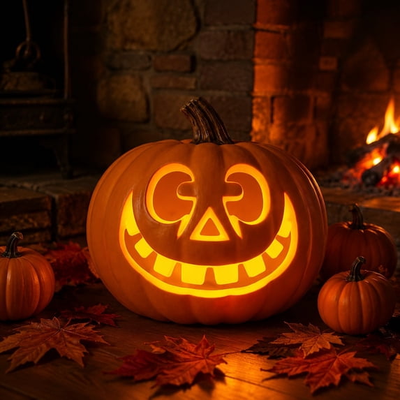 Japceit 13.8 In Lighted Halloween Pumpkin, Carved Jack-O-Lantern With Warm White Led, Indoor Outdoor Spooky Decor For Home Porch Yard Party